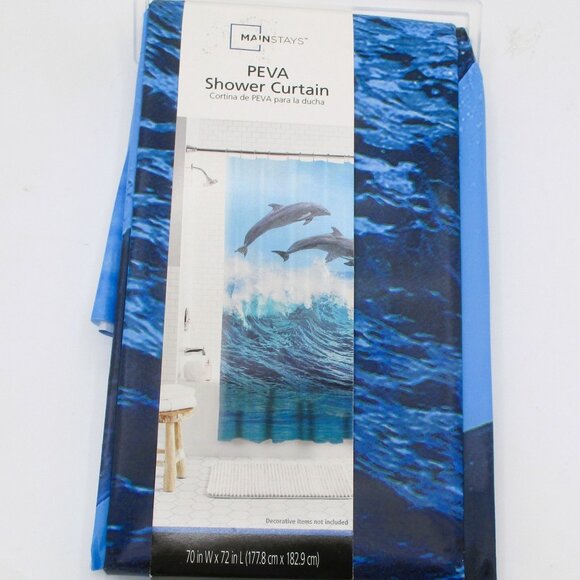 Mainstays PEVA Shower Curtain With Dolphin Ocean Design 70" X 72" New - Picture 1 of 3